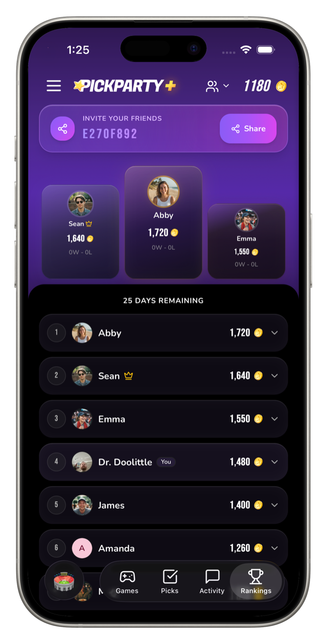 Pick Party app home screen