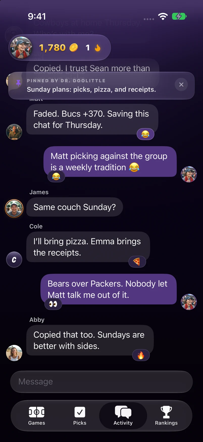 Friends talking picks, reacting, and making plans in the group chat